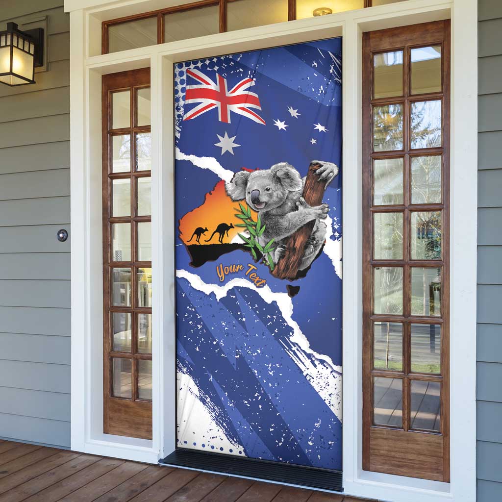 Koala Australia Personalised Door Cover Aussie Map Flag Color Grunge Pattern