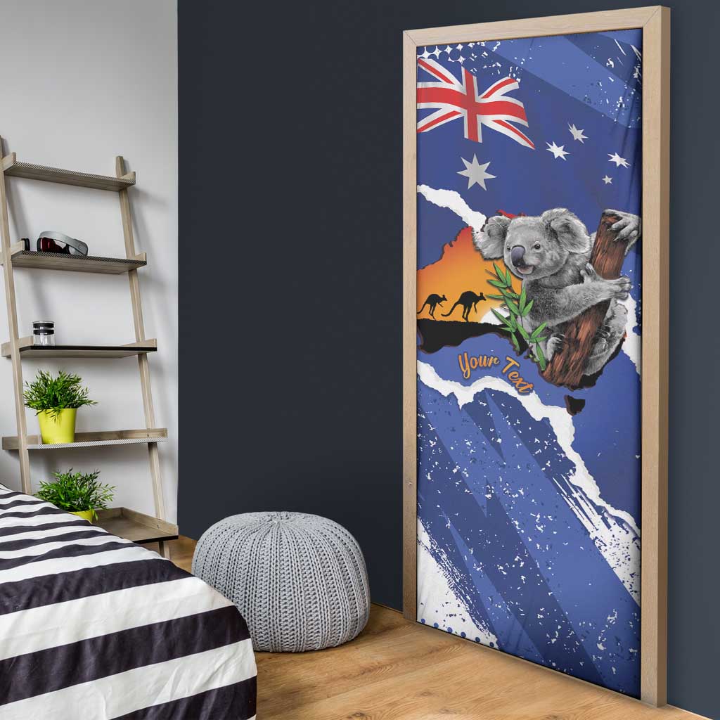 Koala Australia Personalised Door Cover Aussie Map Flag Color Grunge Pattern