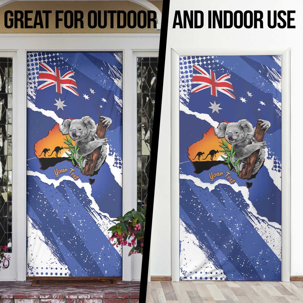 Koala Australia Personalised Door Cover Aussie Map Flag Color Grunge Pattern