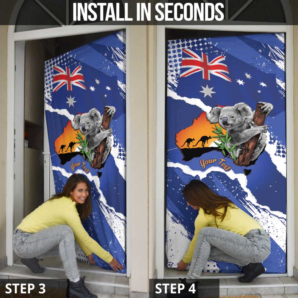 Koala Australia Personalised Door Cover Aussie Map Flag Color Grunge Pattern