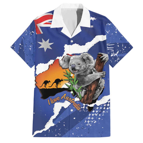 Koala Australia Personalised Family Matching Mermaid Dress and Hawaiian Shirt Aussie Map Flag Color Grunge Pattern