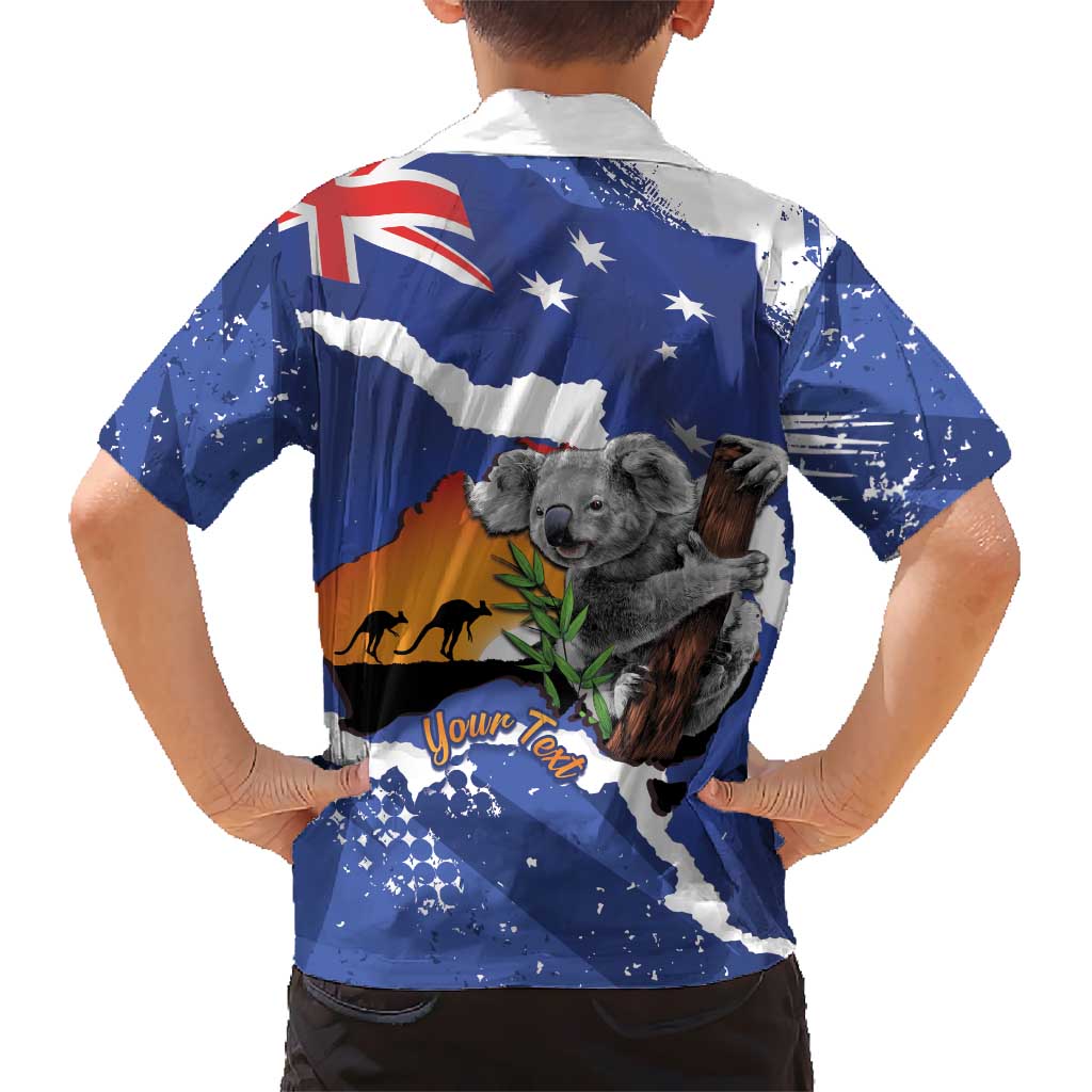 Koala Australia Personalised Family Matching Off The Shoulder Long Sleeve Dress and Hawaiian Shirt Aussie Map Flag Color Grunge Pattern