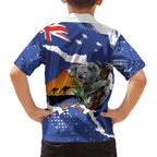 Koala Australia Personalised Family Matching Off The Shoulder Long Sleeve Dress and Hawaiian Shirt Aussie Map Flag Color Grunge Pattern