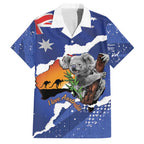 Koala Australia Personalised Family Matching Off The Shoulder Long Sleeve Dress and Hawaiian Shirt Aussie Map Flag Color Grunge Pattern