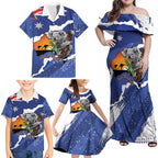 Koala Australia Personalised Family Matching Off Shoulder Maxi Dress and Hawaiian Shirt Aussie Map Flag Color Grunge Pattern
