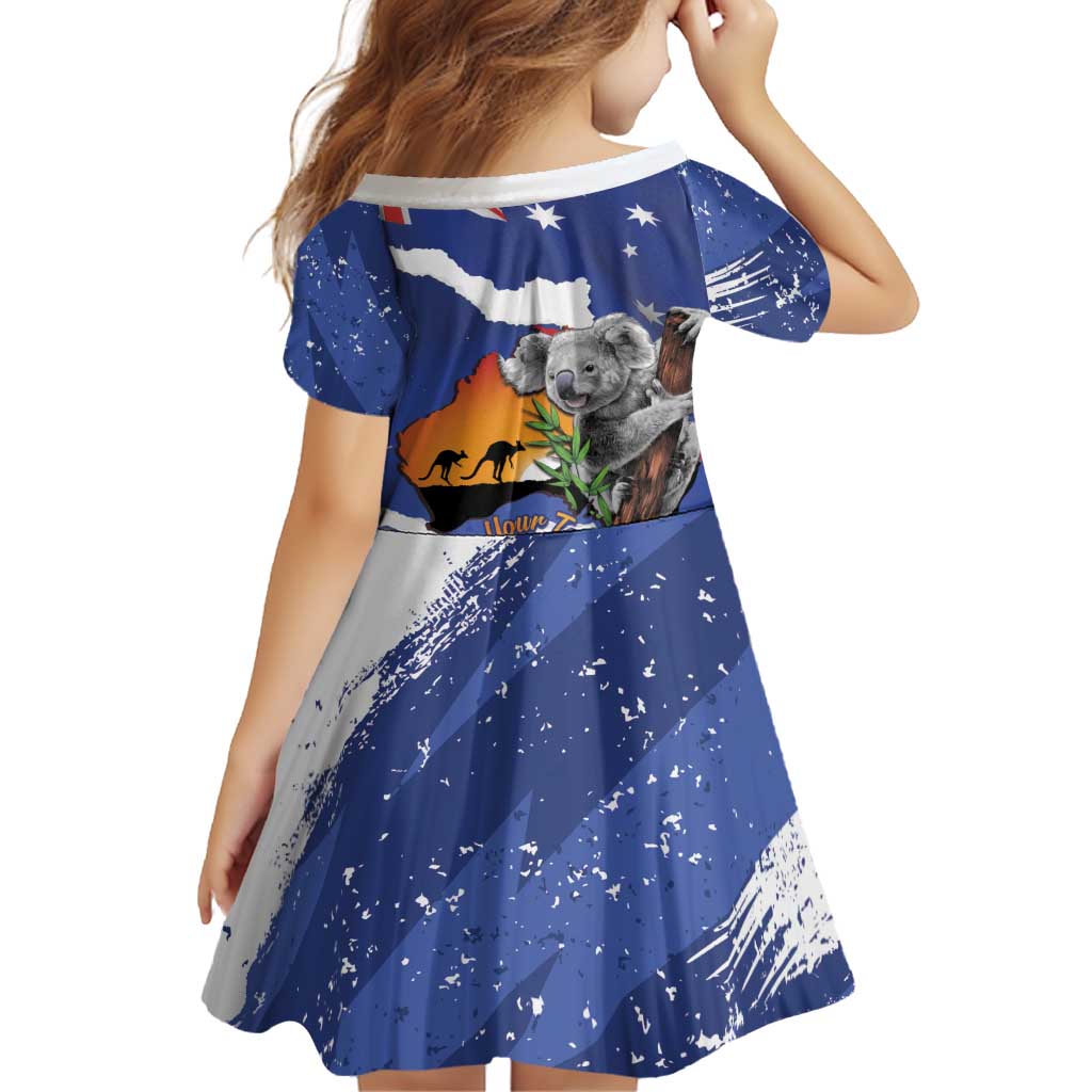 Koala Australia Personalised Family Matching Off Shoulder Short Dress and Hawaiian Shirt Aussie Map Flag Color Grunge Pattern