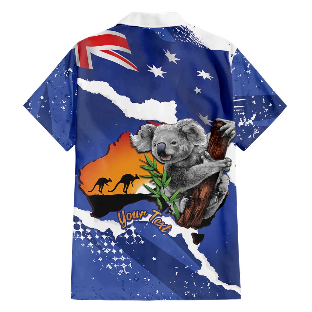 Koala Australia Personalised Family Matching Off Shoulder Short Dress and Hawaiian Shirt Aussie Map Flag Color Grunge Pattern
