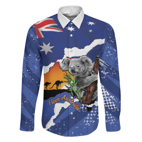 Koala Australia Personalised Family Matching Off Shoulder Short Dress and Hawaiian Shirt Aussie Map Flag Color Grunge Pattern