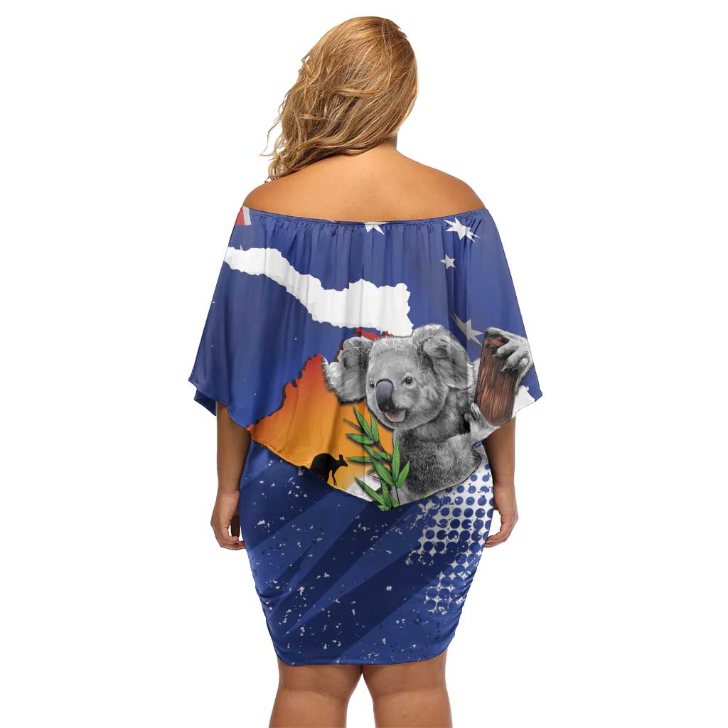 Koala Australia Personalised Family Matching Off Shoulder Short Dress and Hawaiian Shirt Aussie Map Flag Color Grunge Pattern
