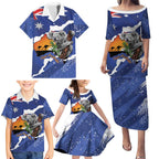 Koala Australia Personalised Family Matching Puletasi and Hawaiian Shirt Aussie Map Flag Color Grunge Pattern