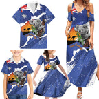 Koala Australia Personalised Family Matching Summer Maxi Dress and Hawaiian Shirt Aussie Map Flag Color Grunge Pattern
