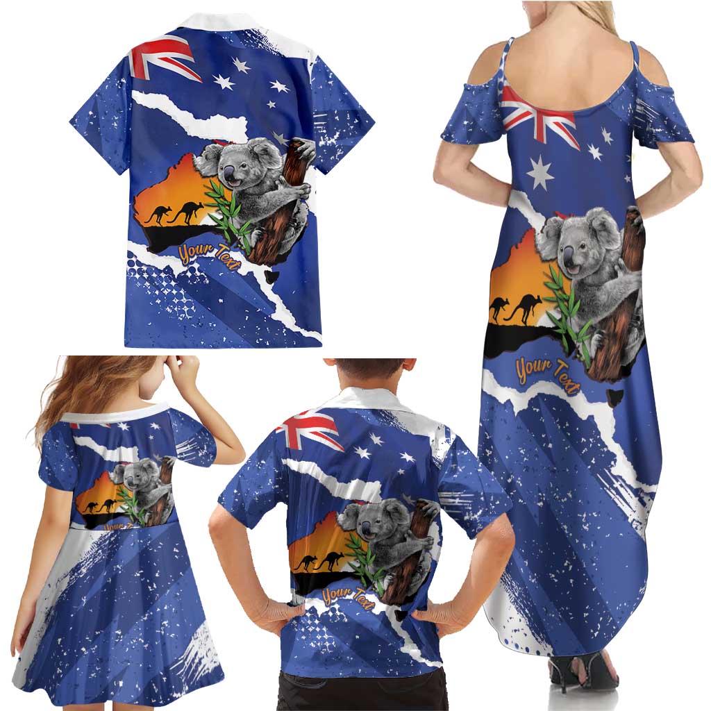 Koala Australia Personalised Family Matching Summer Maxi Dress and Hawaiian Shirt Aussie Map Flag Color Grunge Pattern