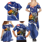 Koala Australia Personalised Family Matching Summer Maxi Dress and Hawaiian Shirt Aussie Map Flag Color Grunge Pattern