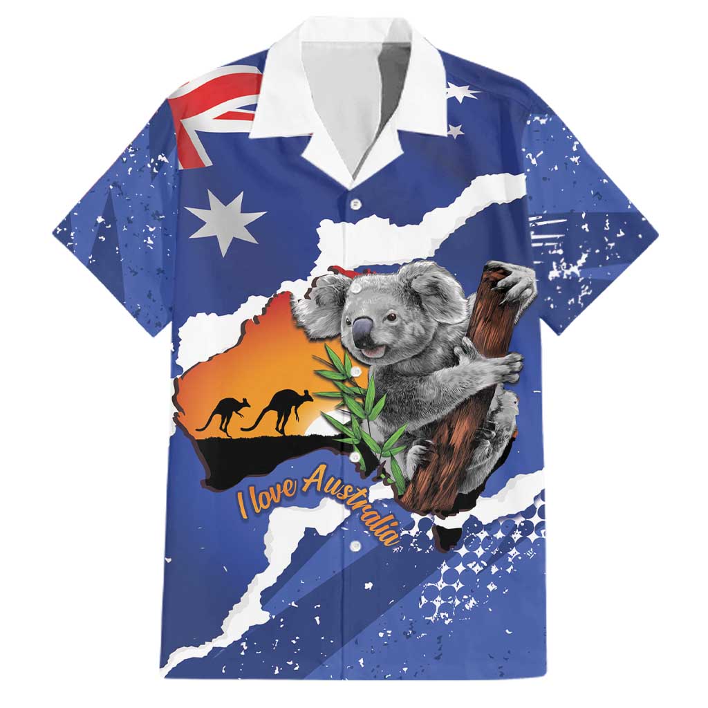 Koala Australia Personalised Family Matching Summer Maxi Dress and Hawaiian Shirt Aussie Map Flag Color Grunge Pattern