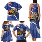 Koala Australia Personalised Family Matching Tank Maxi Dress and Hawaiian Shirt Aussie Map Flag Color Grunge Pattern