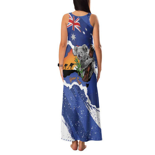Koala Australia Personalised Family Matching Tank Maxi Dress and Hawaiian Shirt Aussie Map Flag Color Grunge Pattern