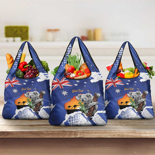 Koala Australia Personalised Grocery Bag Aussie Map Flag Color Grunge Pattern
