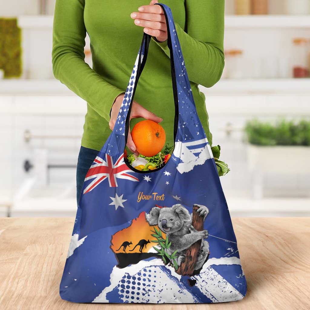 Koala Australia Personalised Grocery Bag Aussie Map Flag Color Grunge Pattern