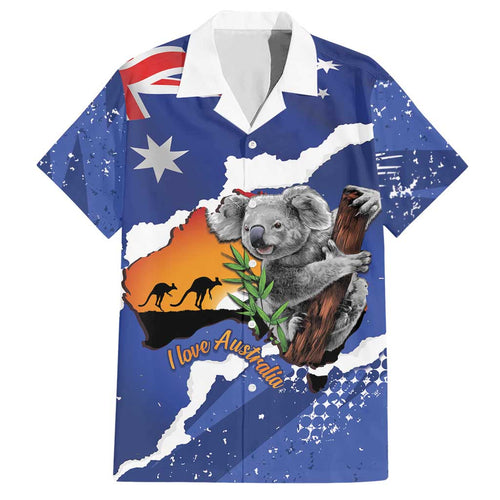 Koala Australia Personalised Hawaiian Shirt Aussie Map Flag Color Grunge Pattern