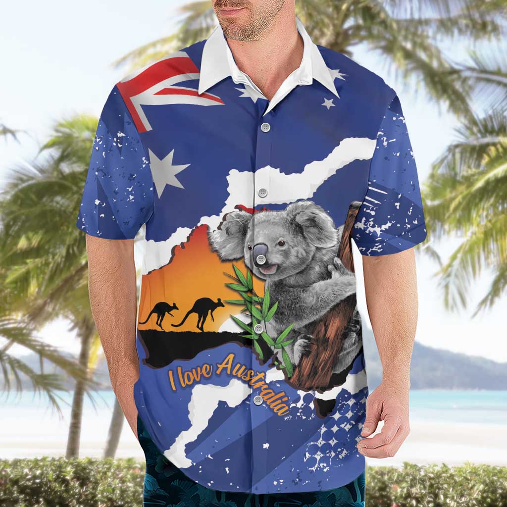 Koala Australia Personalised Hawaiian Shirt Aussie Map Flag Color Grunge Pattern