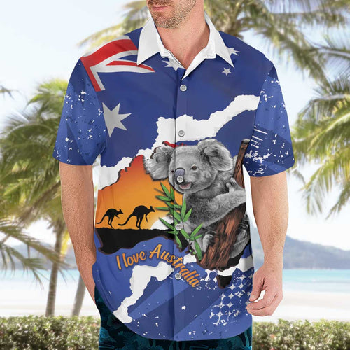 Koala Australia Personalised Hawaiian Shirt Aussie Map Flag Color Grunge Pattern