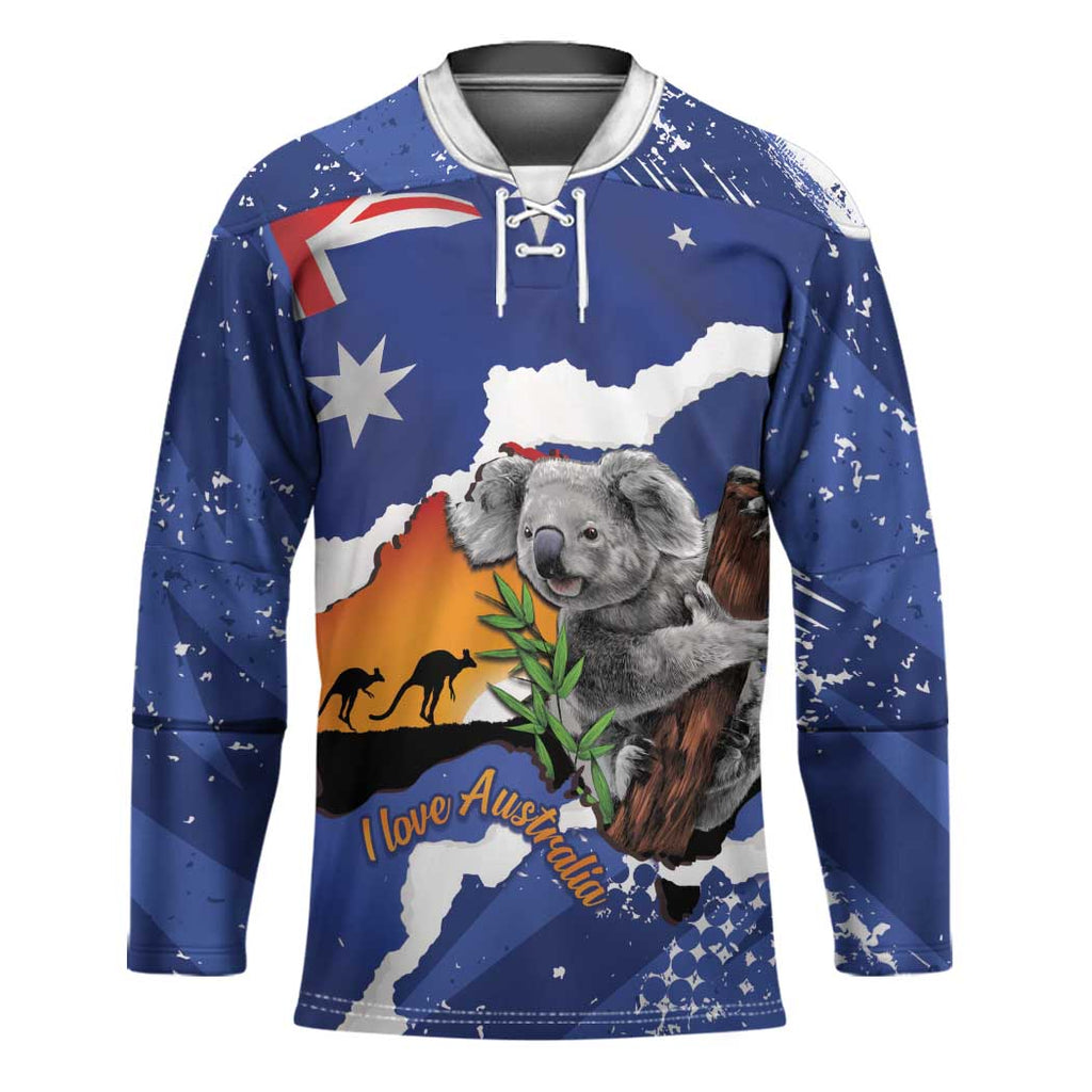 Koala Australia Personalised Hockey Jersey Aussie Map Flag Color Grunge Pattern