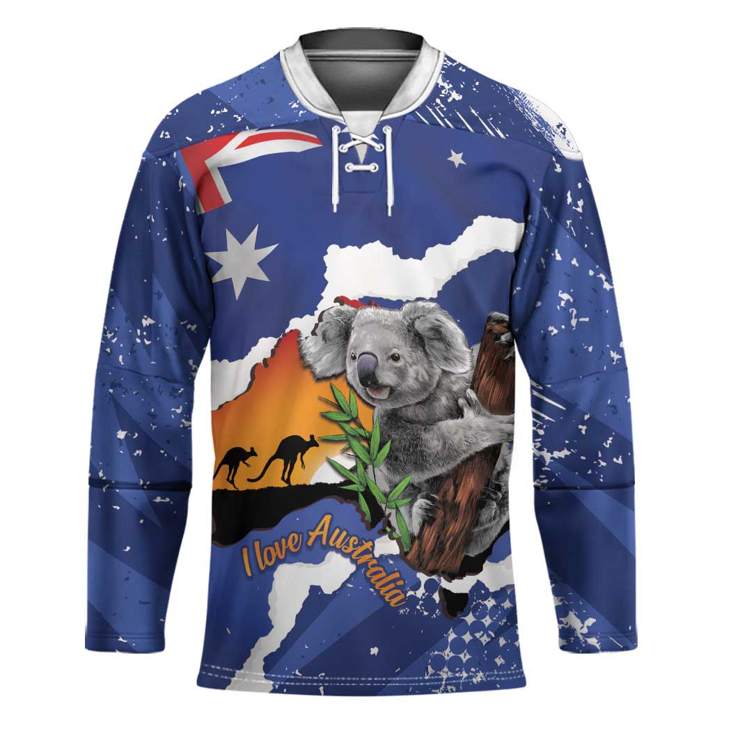 Koala Australia Personalised Hockey Jersey Aussie Map Flag Color Grunge Pattern
