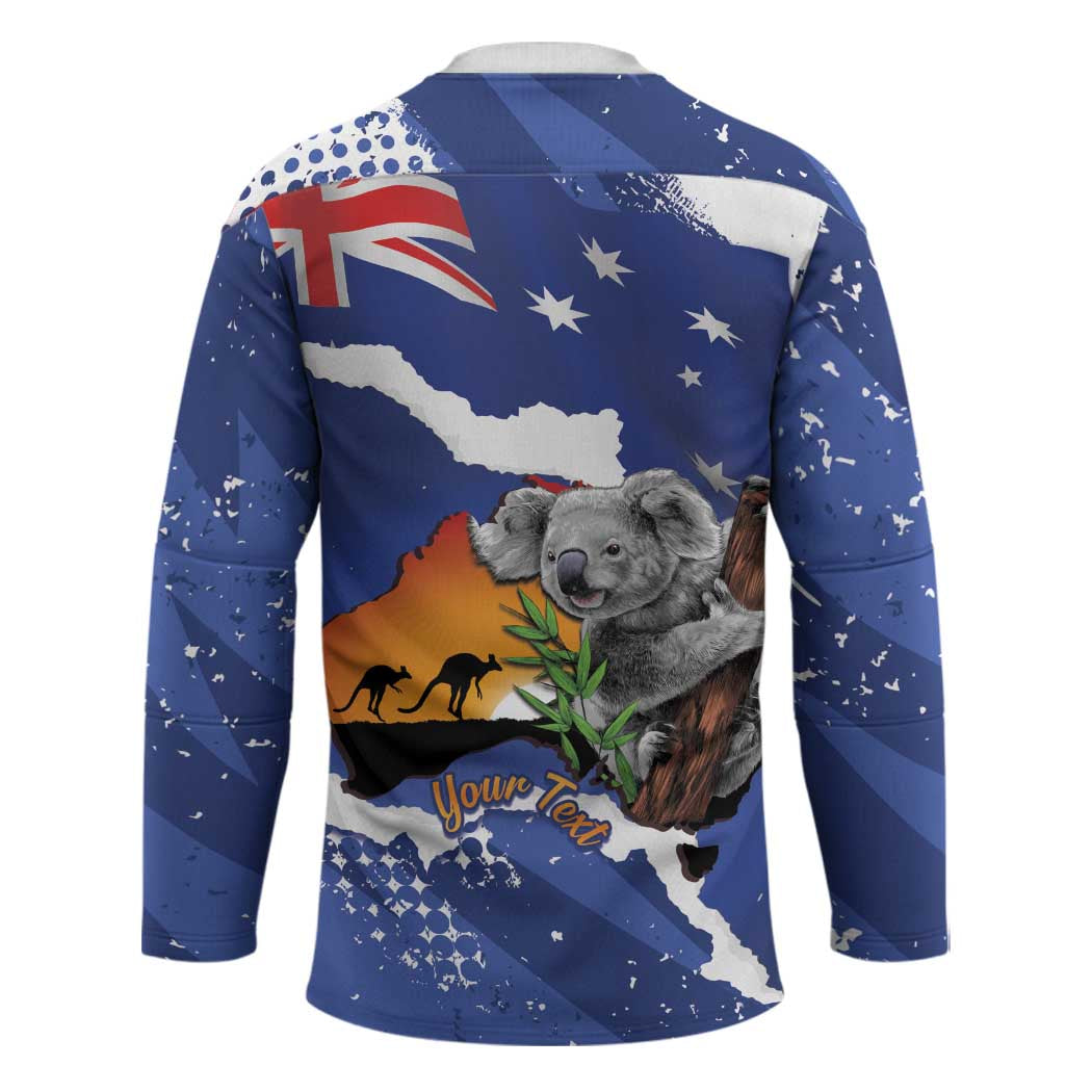 Koala Australia Personalised Hockey Jersey Aussie Map Flag Color Grunge Pattern