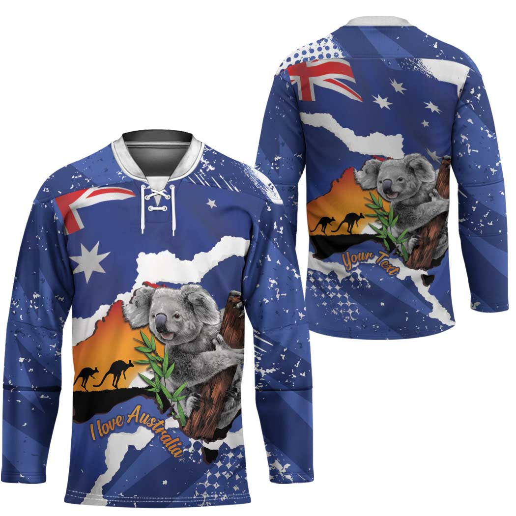 Koala Australia Personalised Hockey Jersey Aussie Map Flag Color Grunge Pattern