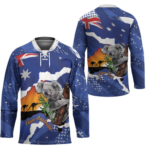 Koala Australia Personalised Hockey Jersey Aussie Map Flag Color Grunge Pattern