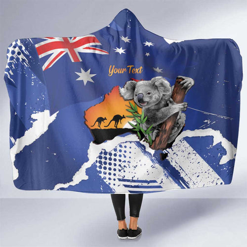 Koala Australia Personalised Hooded Blanket Aussie Map Flag Color Grunge Pattern