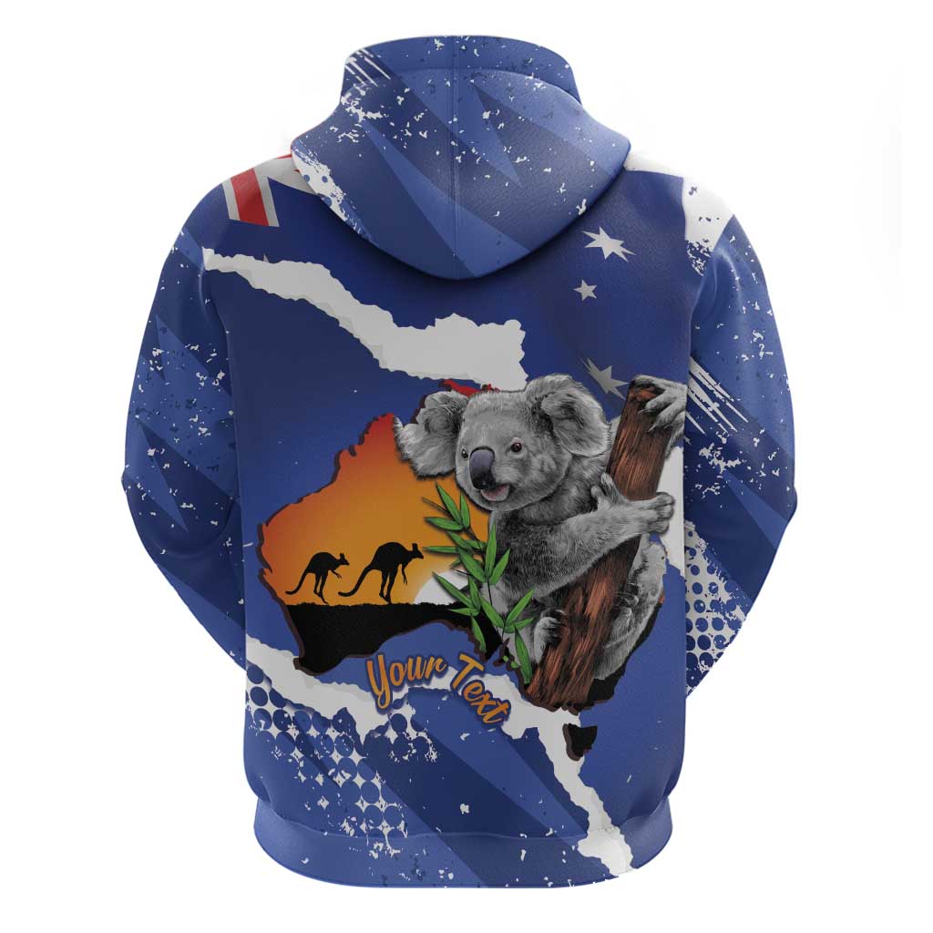 Koala Australia Personalised Hoodie Aussie Map Flag Color Grunge Pattern