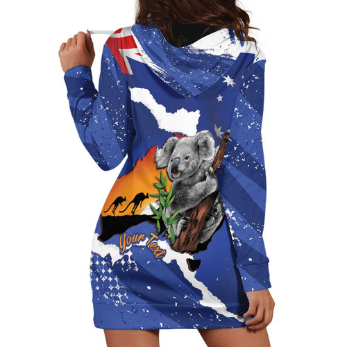 Koala Australia Personalised Hoodie Dress Aussie Map Flag Color Grunge Pattern