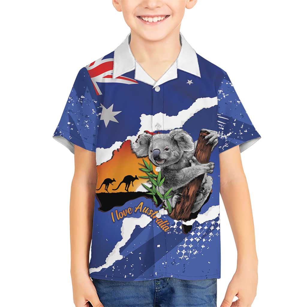 Koala Australia Personalised Kid Hawaiian Shirt Aussie Map Flag Color Grunge Pattern