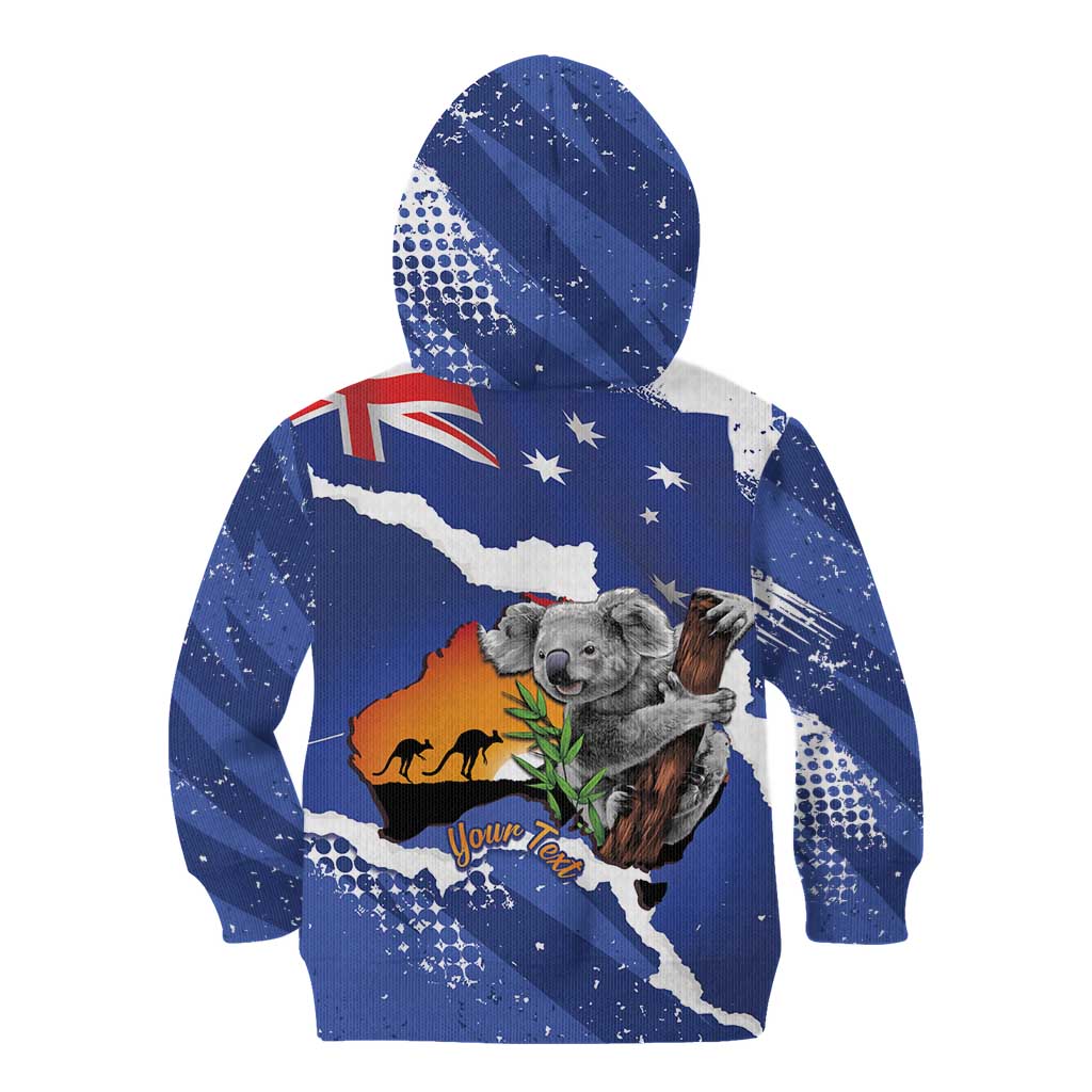 Koala Australia Personalised Kid Hoodie Aussie Map Flag Color Grunge Pattern