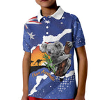 Koala Australia Personalised Kid Polo Shirt Aussie Map Flag Color Grunge Pattern