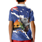 Koala Australia Personalised Kid Polo Shirt Aussie Map Flag Color Grunge Pattern