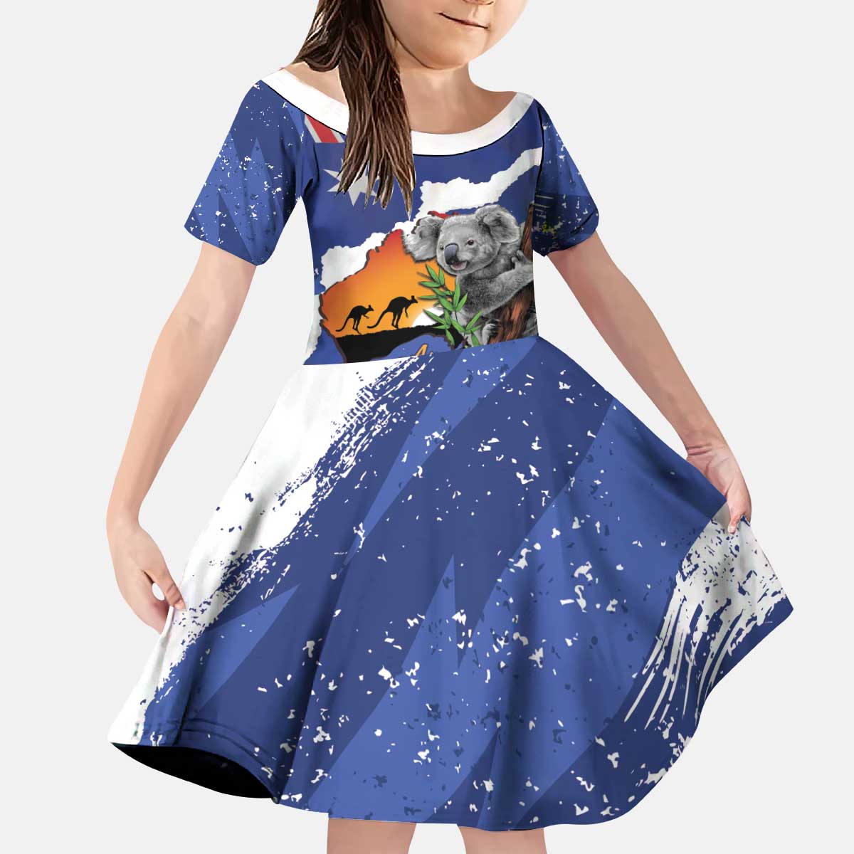 Koala Australia Personalised Kid Short Sleeve Dress Aussie Map Flag Color Grunge Pattern