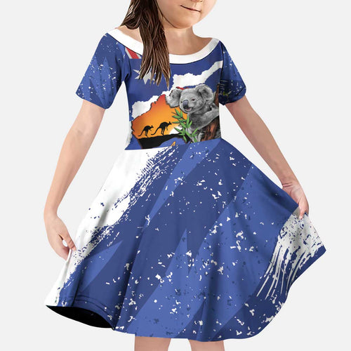 Koala Australia Personalised Kid Short Sleeve Dress Aussie Map Flag Color Grunge Pattern