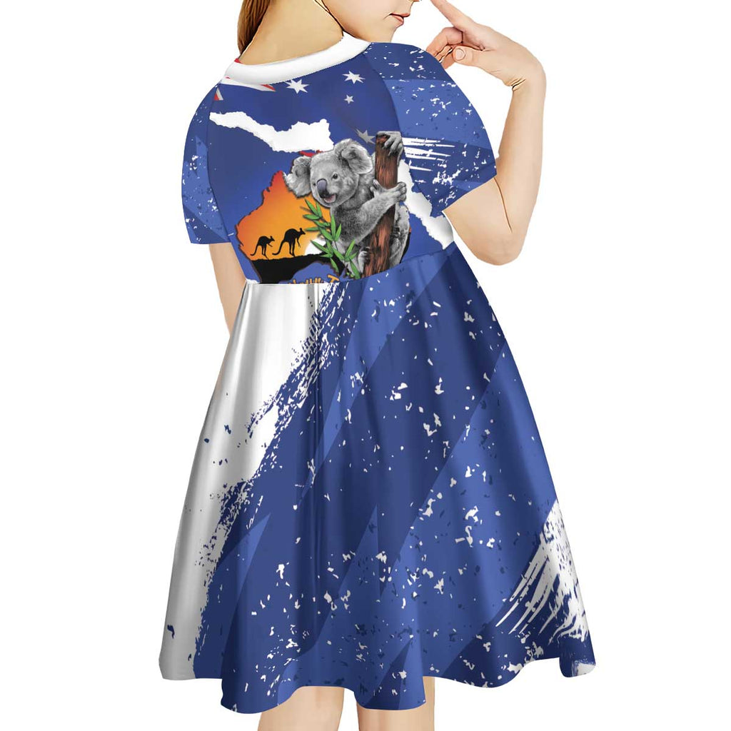 Koala Australia Personalised Kid Short Sleeve Dress Aussie Map Flag Color Grunge Pattern