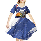 Koala Australia Personalised Kid Short Sleeve Dress Aussie Map Flag Color Grunge Pattern