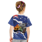 Koala Australia Personalised Kid T Shirt Aussie Map Flag Color Grunge Pattern