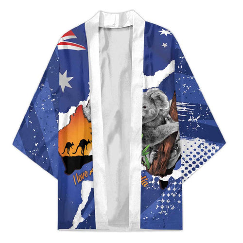 Koala Australia Personalised Kimono Aussie Map Flag Color Grunge Pattern