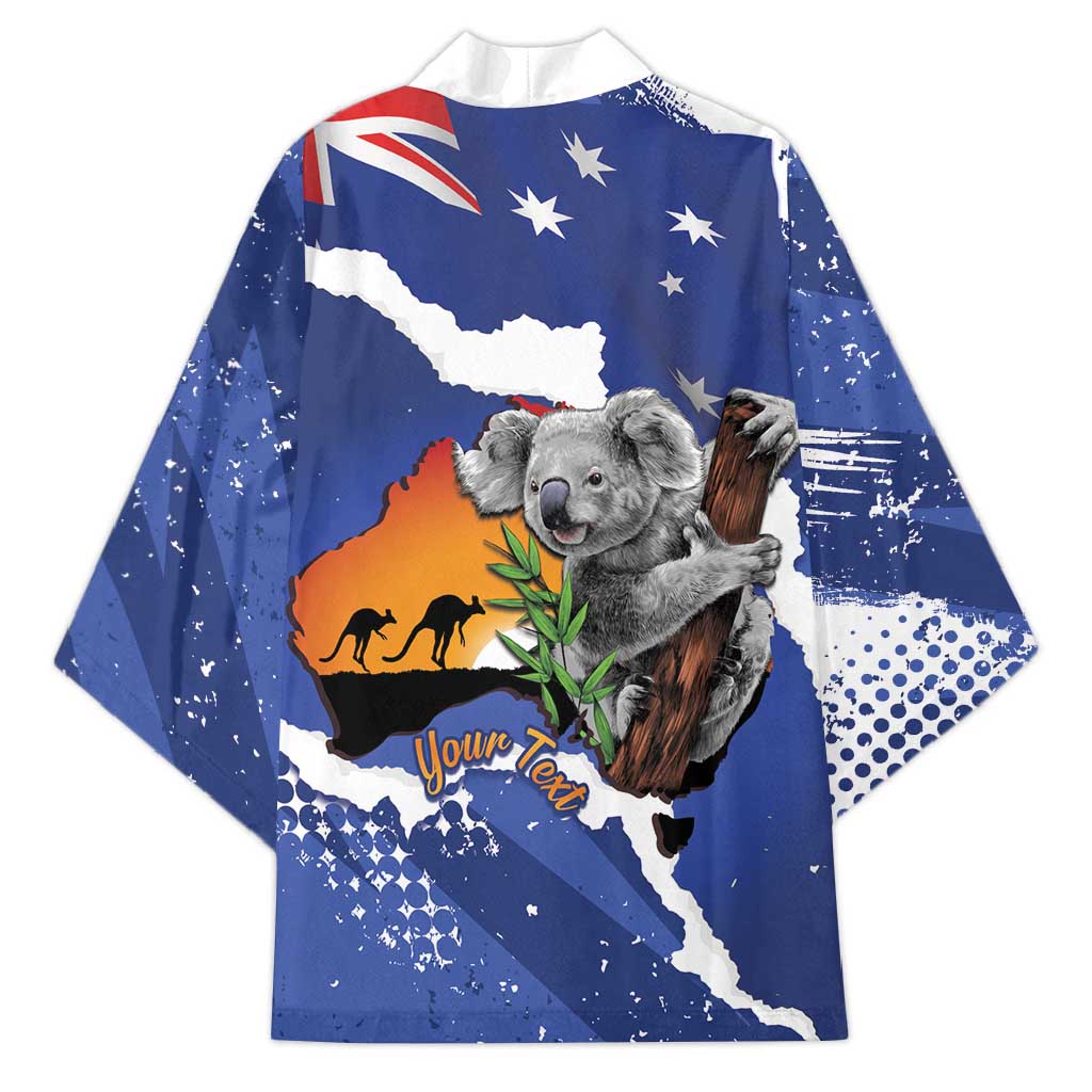 Koala Australia Personalised Kimono Aussie Map Flag Color Grunge Pattern