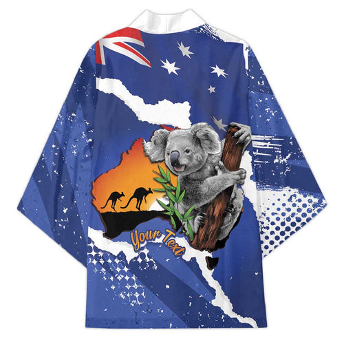 Koala Australia Personalised Kimono Aussie Map Flag Color Grunge Pattern