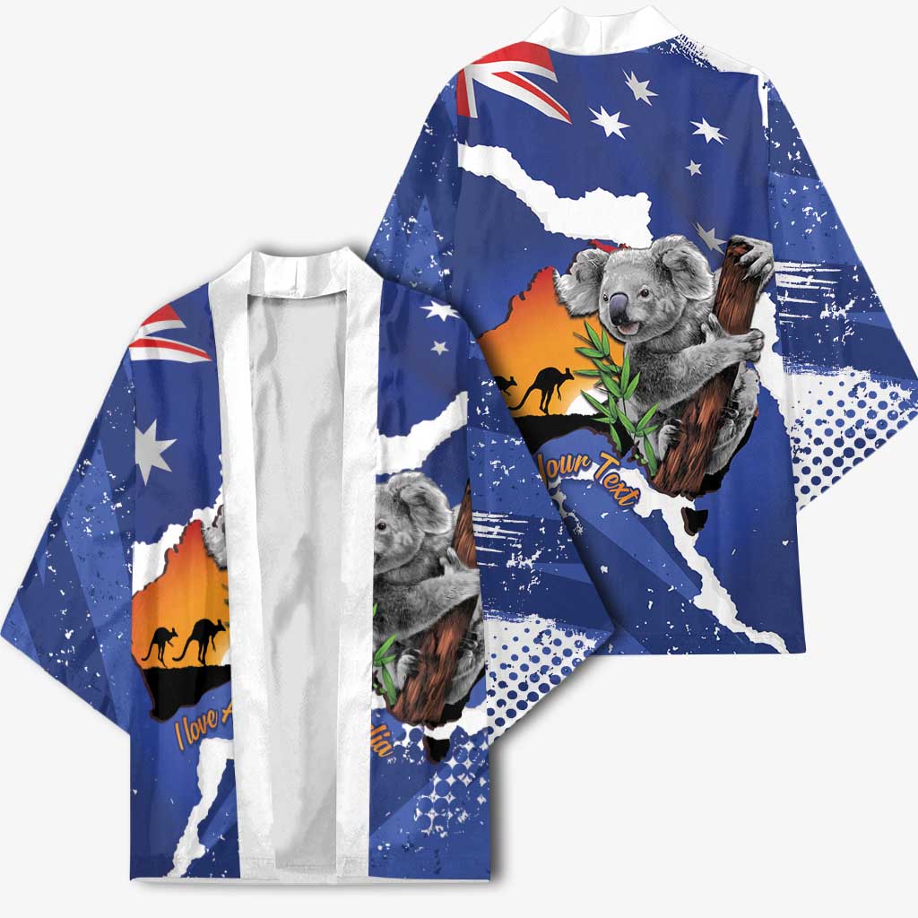 Koala Australia Personalised Kimono Aussie Map Flag Color Grunge Pattern