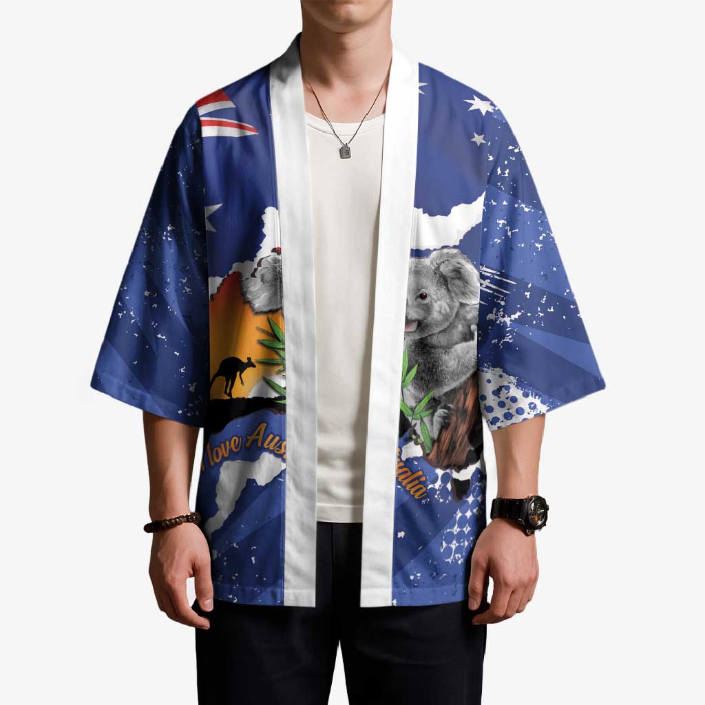 Koala Australia Personalised Kimono Aussie Map Flag Color Grunge Pattern