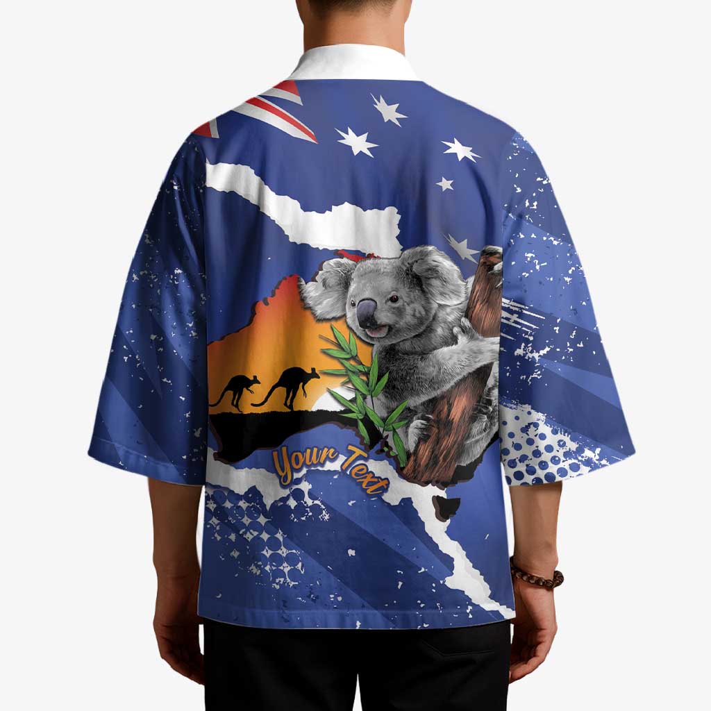 Koala Australia Personalised Kimono Aussie Map Flag Color Grunge Pattern