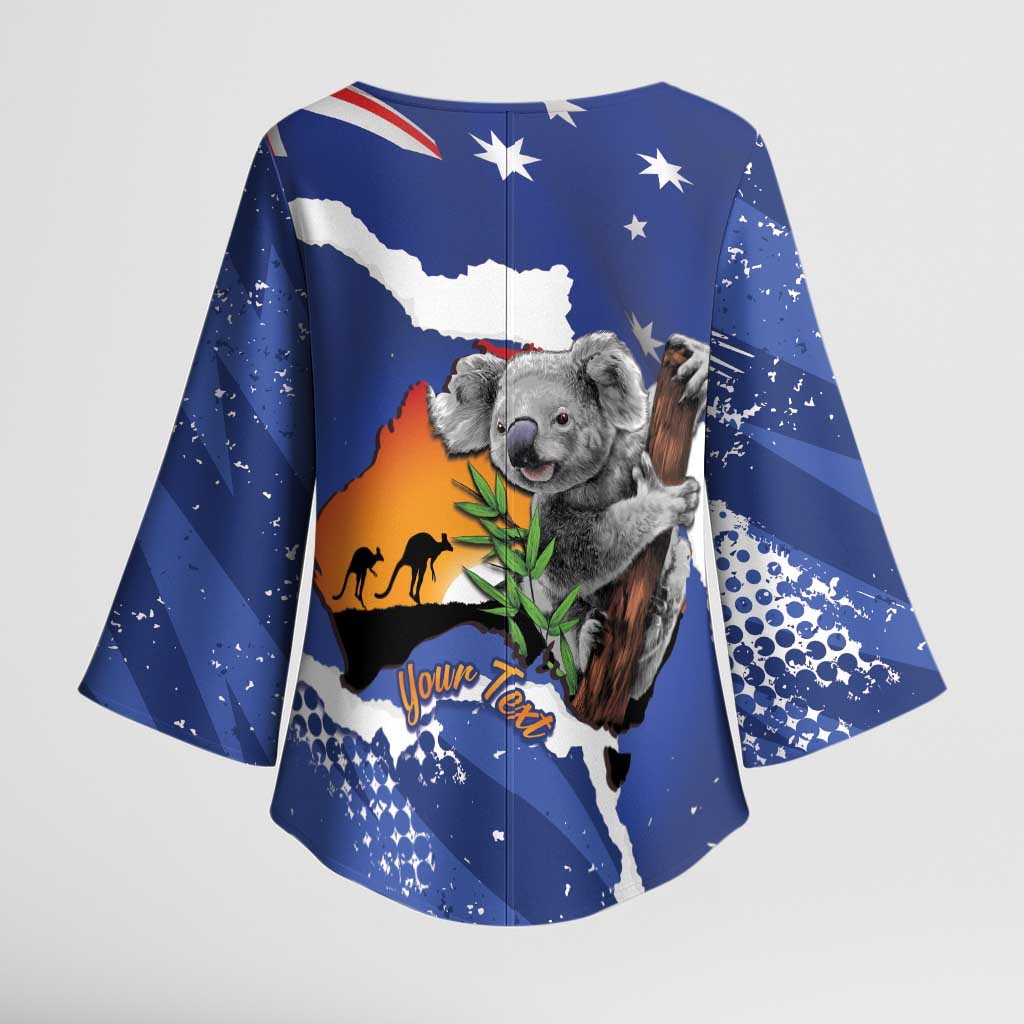 Koala Australia Personalised Kimono Sleeve Blouse Aussie Map Flag Color Grunge Pattern