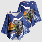 Koala Australia Personalised Kimono Sleeve Blouse Aussie Map Flag Color Grunge Pattern